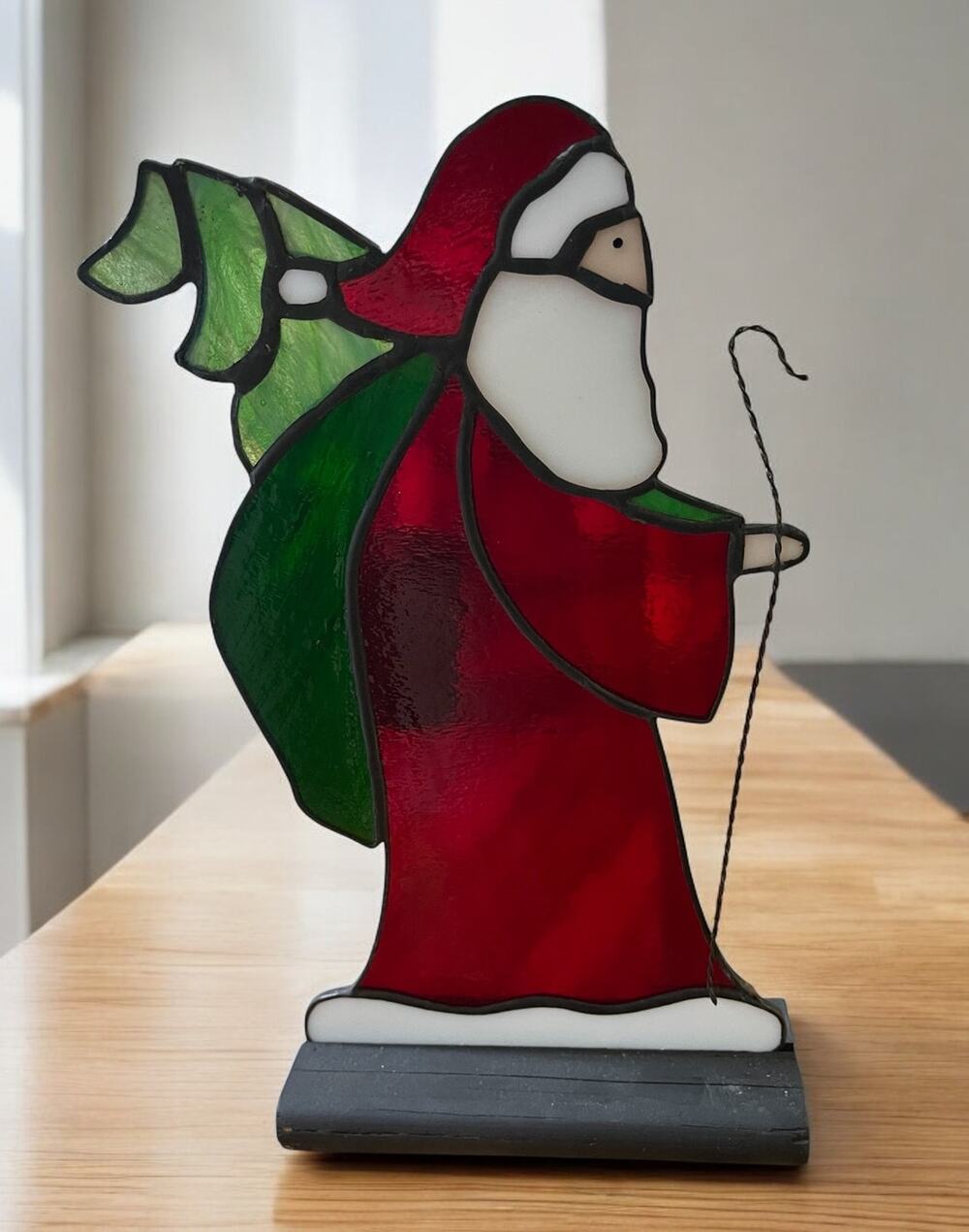 Large Stained Glass Santa Claus Christmas Figure Holiday Decoration Deco Retro